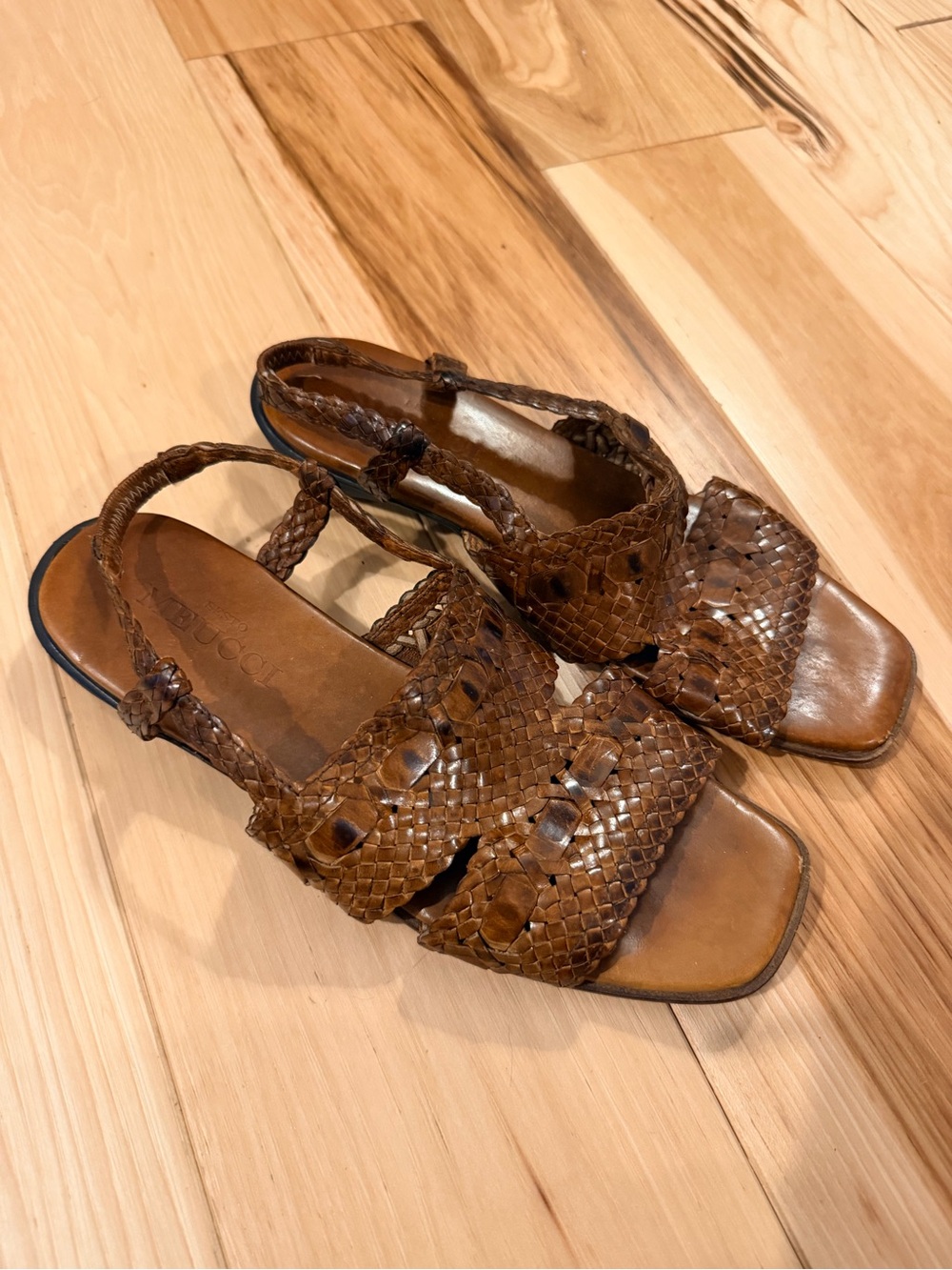 Sesto Meucci Brown Woven Leather Slingback Sandals